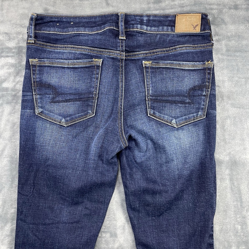 American Eagle Jeans Women 8 Regular Blue Low Rise Skinny Kick Dark Wash Stretch - Picture 6 of 10